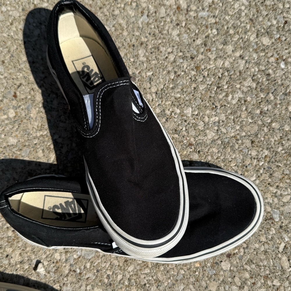 Vans Women's Black and White Slip-On Loafers